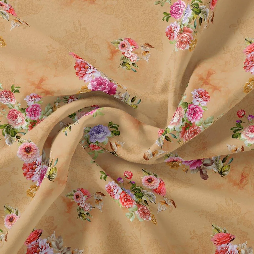 Chintz Pink Florish Flower Digital Printed Fabric - Kora Silk