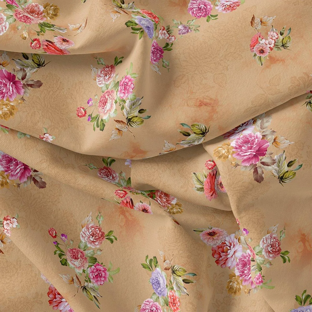 Chintz Pink Florish Flower Digital Printed Fabric - Kora Silk