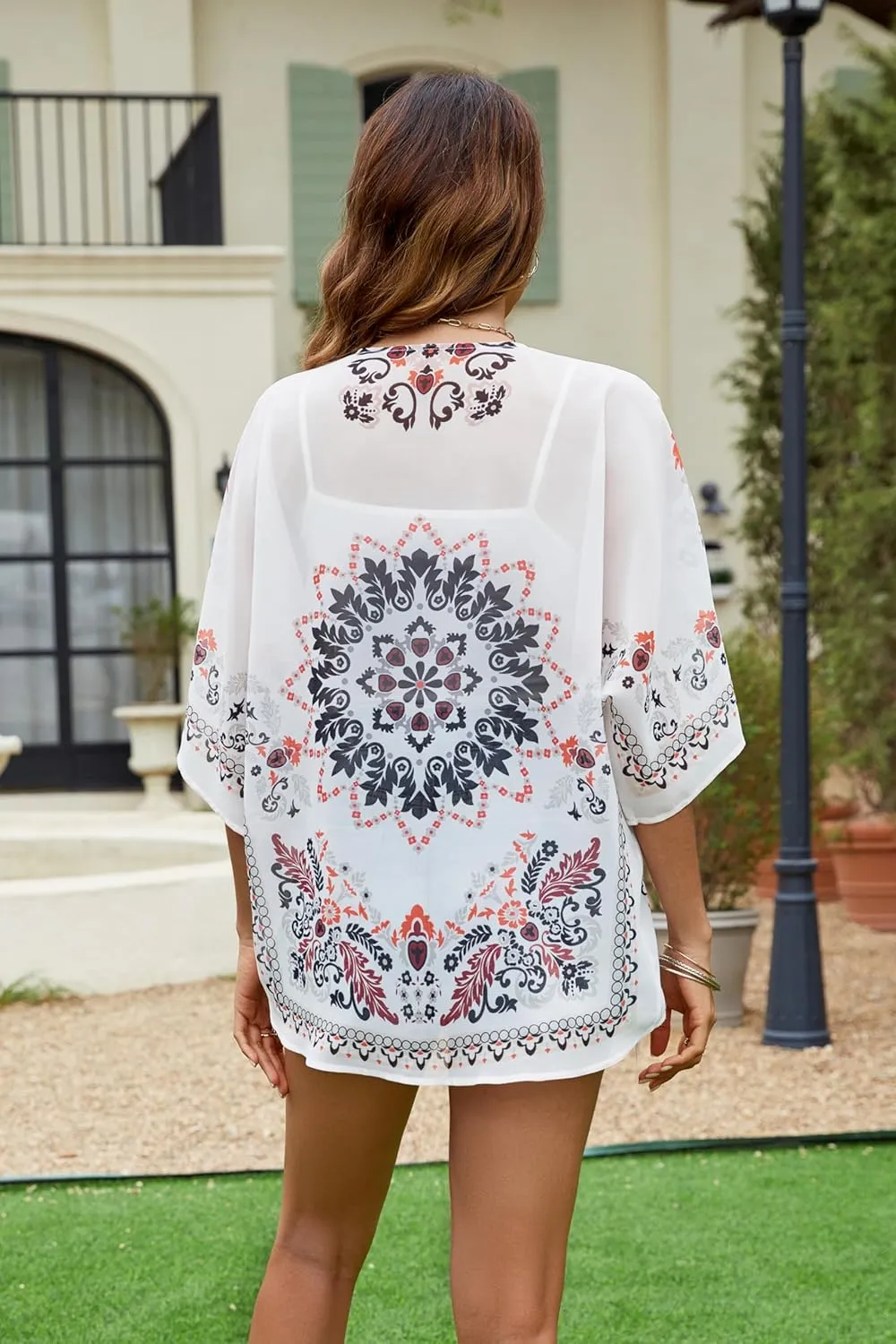Chunoy Women Chiffon Kimono Cardigan Short Sleeve Open Front Tops Beach Wear Cover Up