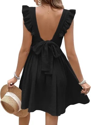 CUPSHE Women's Mini Dresses V Neck Flutter Sleeve Cotton A Line Short Summer Cover Up Dress