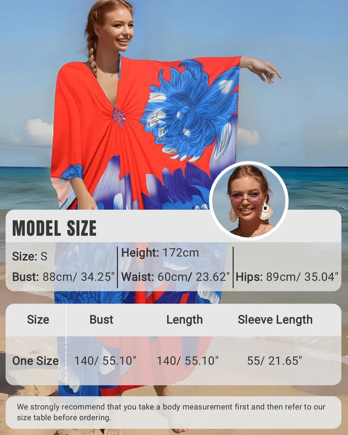 floral Kaftan Dresses for Women Plus size Beach cover up wave neck Batwing sleeve