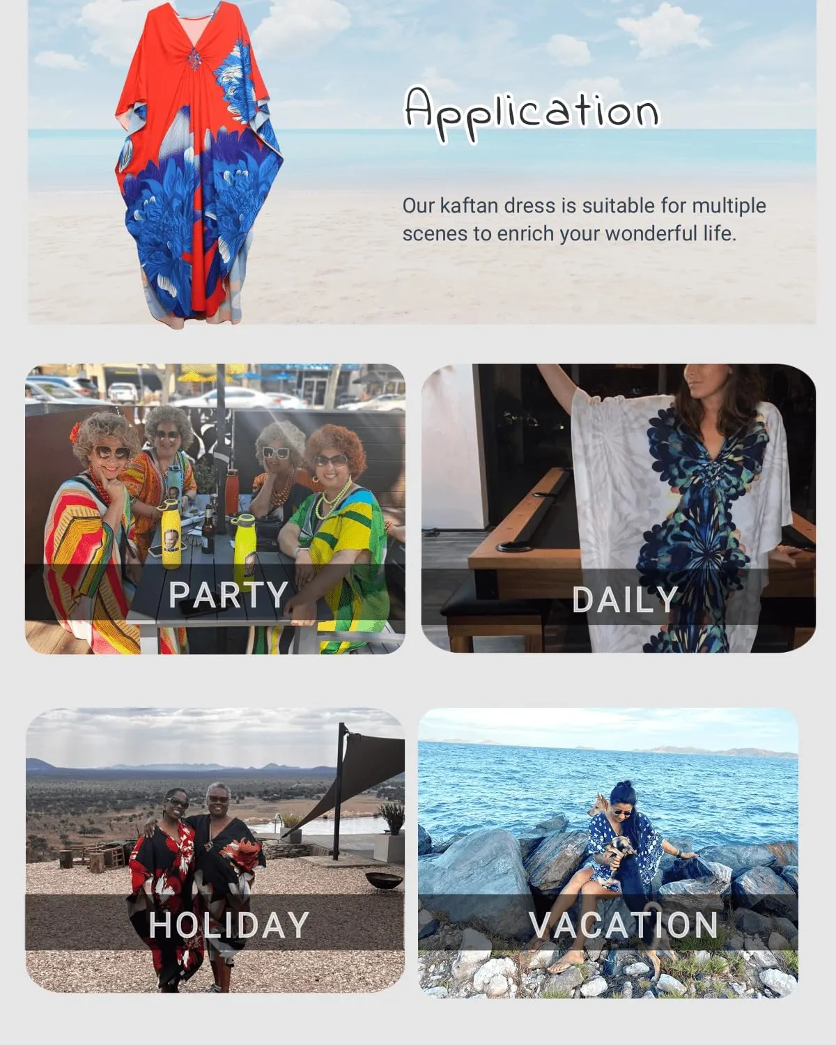 floral Kaftan Dresses for Women Plus size Beach cover up wave neck Batwing sleeve
