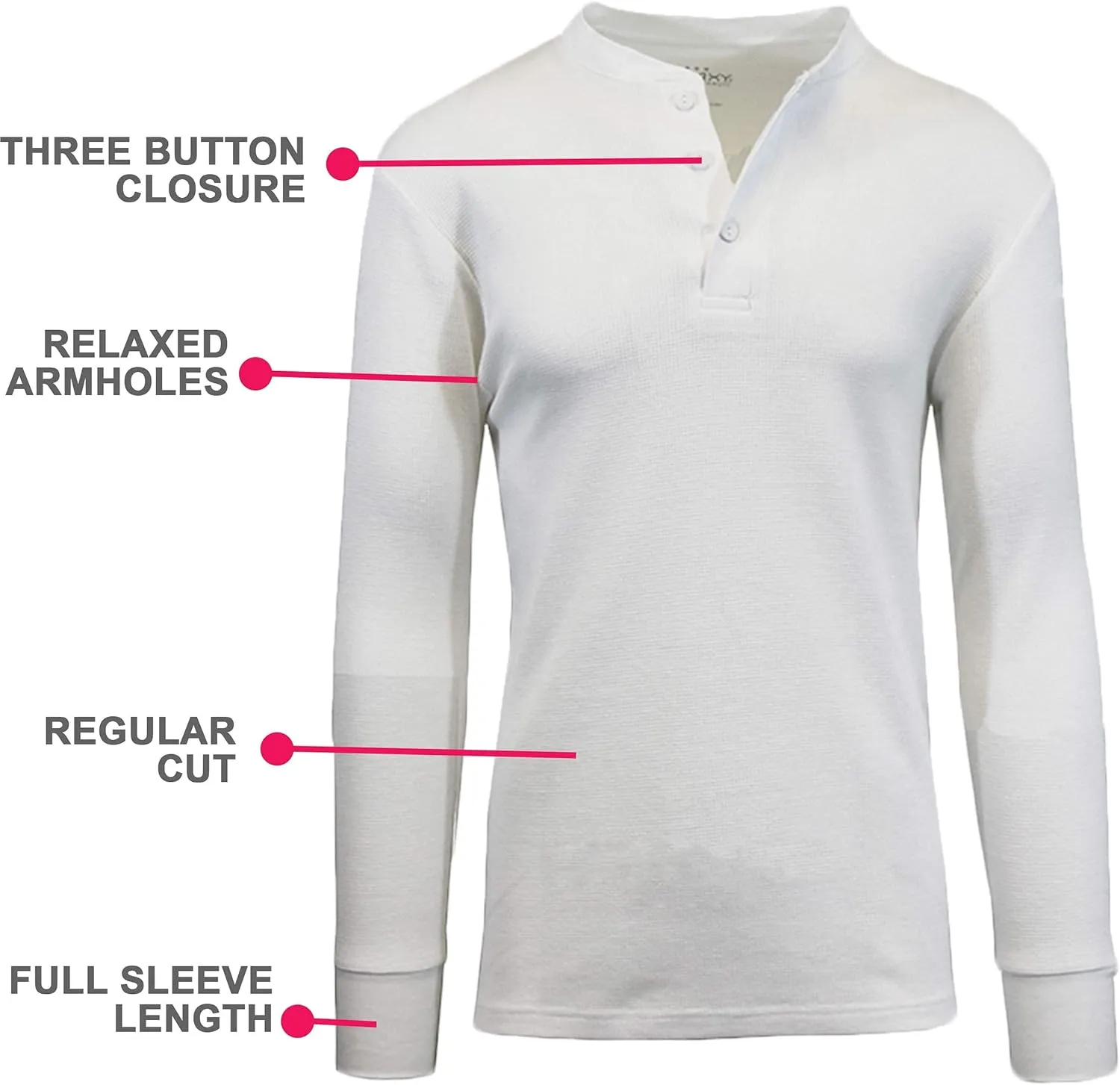 Galaxy by Harvic Mens Waffle-Knit Thermal Henley Tees