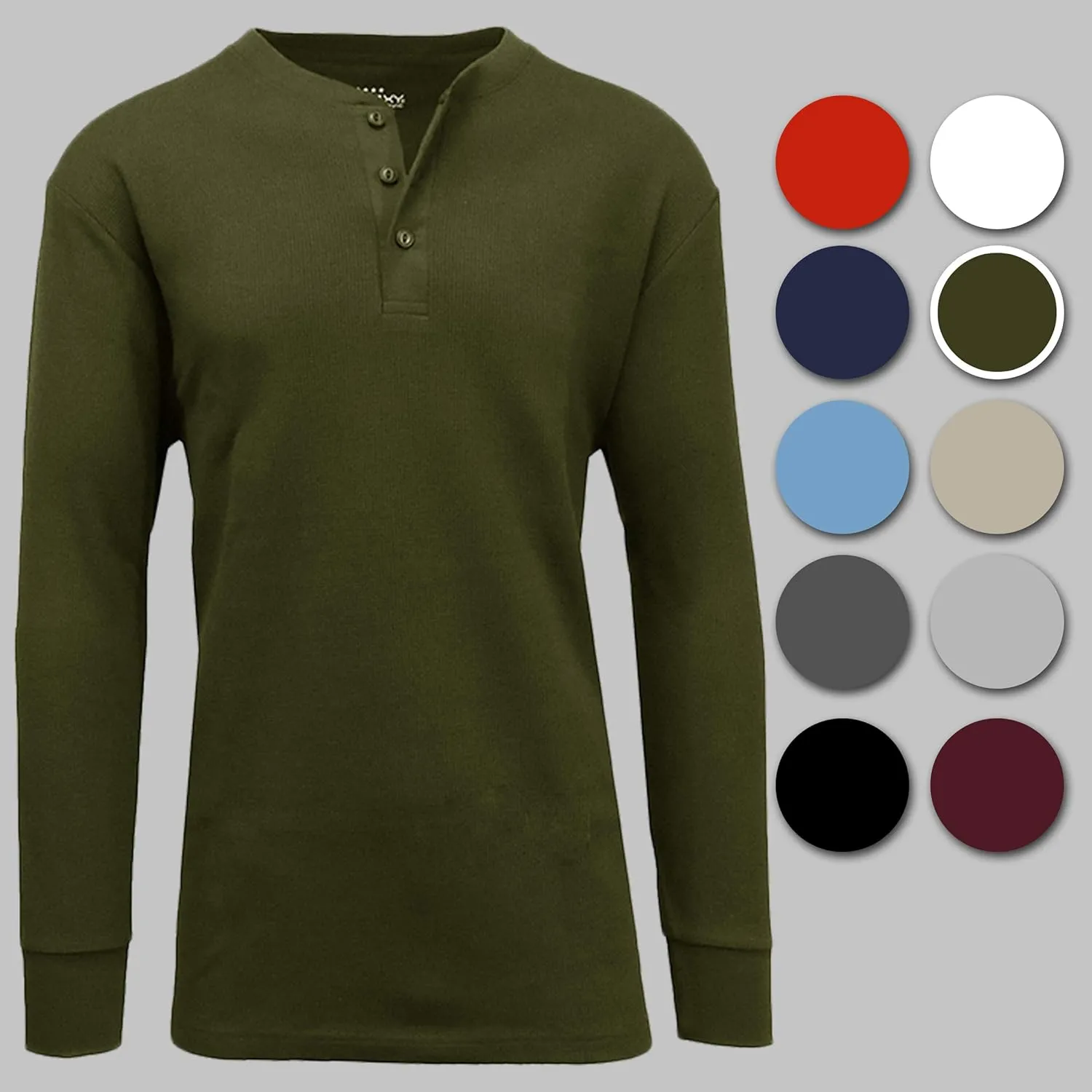 Galaxy by Harvic Mens Waffle-Knit Thermal Henley Tees