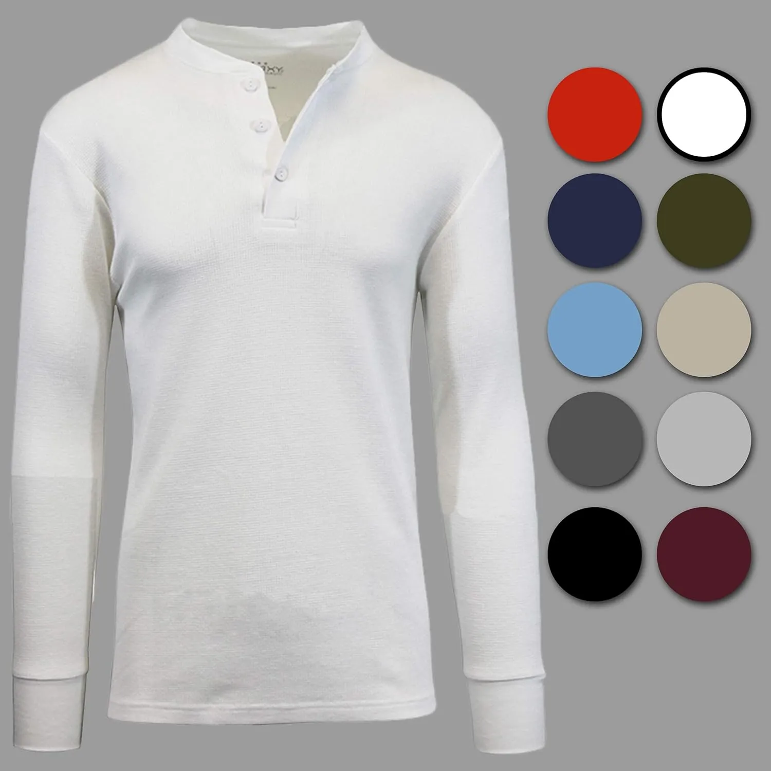 Galaxy by Harvic Mens Waffle-Knit Thermal Henley Tees
