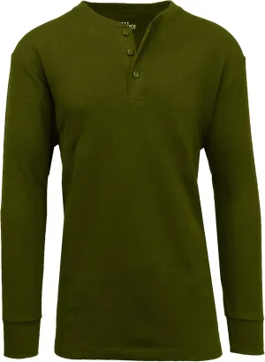 Galaxy by Harvic Mens Waffle-Knit Thermal Henley Tees