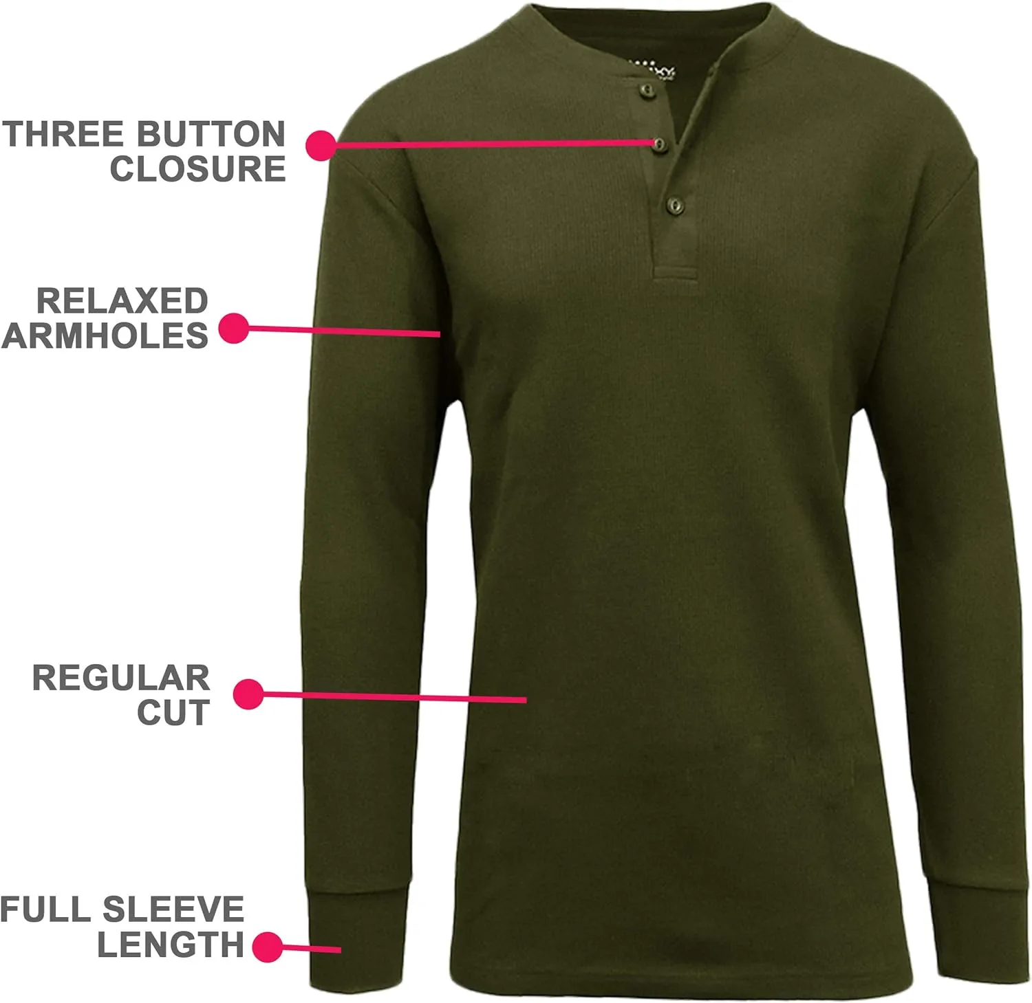 Galaxy by Harvic Mens Waffle-Knit Thermal Henley Tees