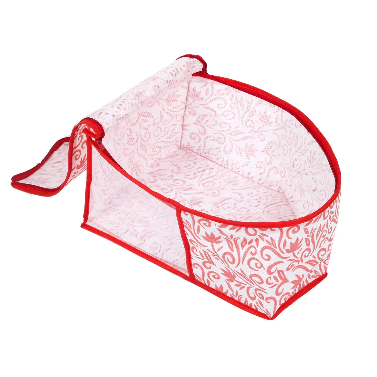 Kuber Industries Floral Design 3 Pieces Non Woven Blouse Cover Set (Red & White) - CTKTC23188