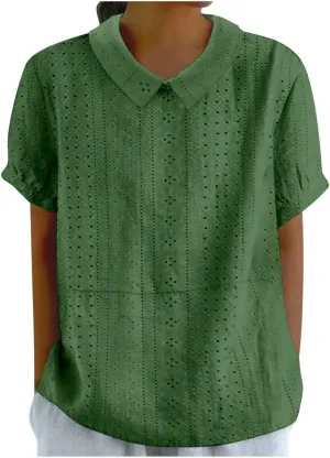 LCMTWX Casual V Neck Button Down Shirts for Women Linen Loose Large Size Thin Lapel Shirt Short Sleeved Blouse Women'S