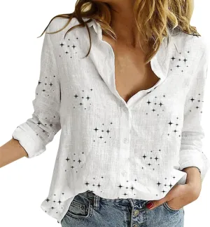 Linen Cotton Womens Short Sleeve Shirts Long Sleeves T Shirt Blouse Tops Spring Tops for Women Oversized Button Down