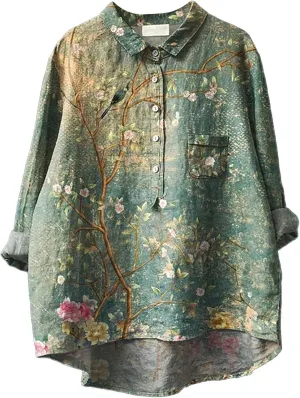 Linen Cotton Womens Short Sleeve Shirts Loose Fit Tee Tops Lapel Neck Button Blouses Long Spring Tops for Women 2025