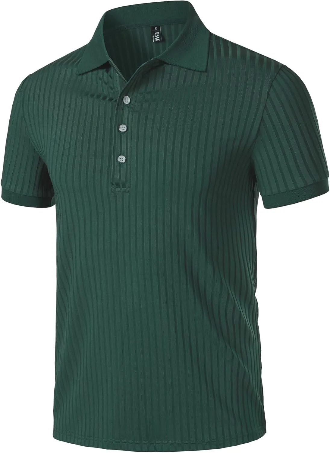 Men's Stretch Knit Slim Fit Polo Shirts Casual Short Sleeve Ribbed Collar Muscle Golf Shirt