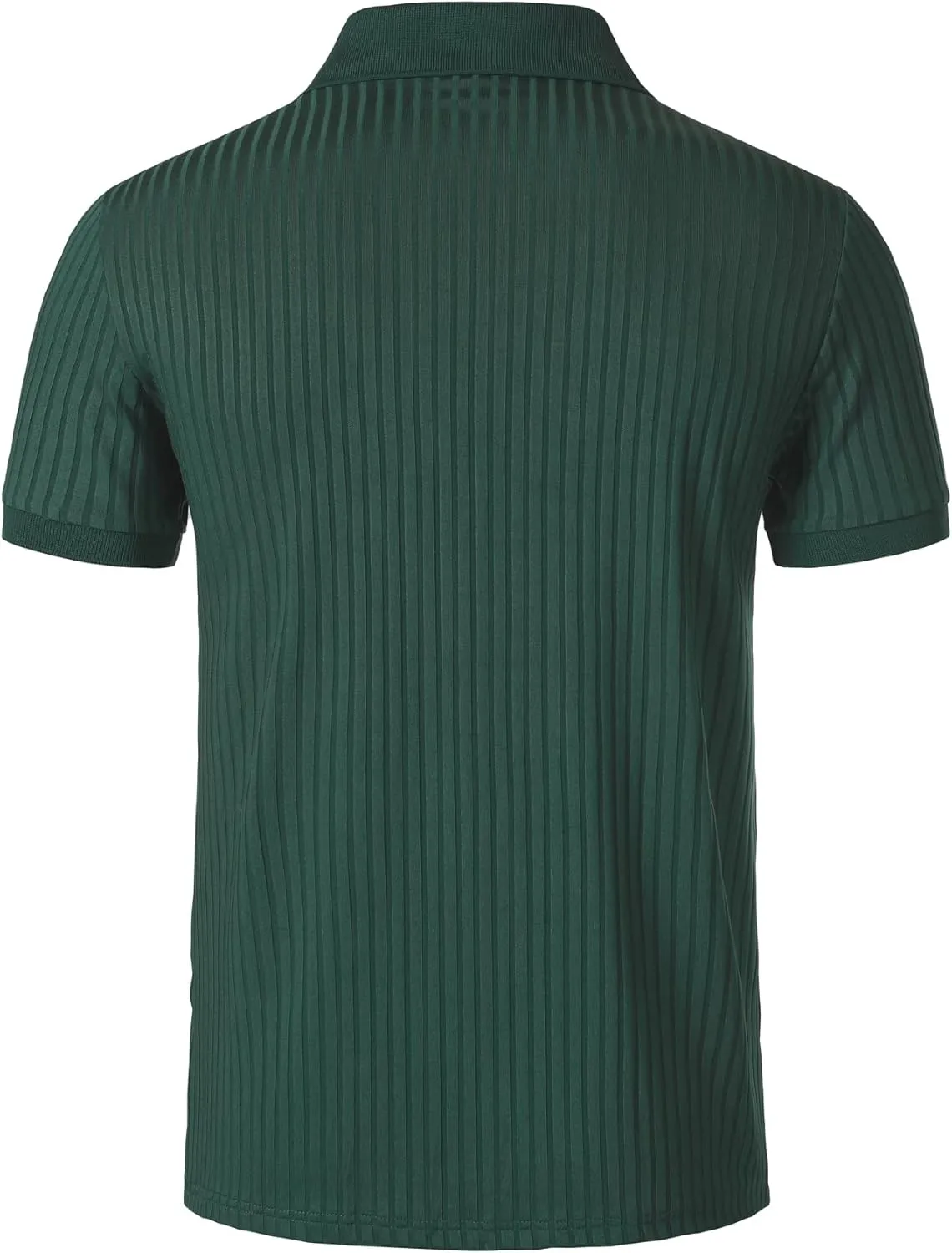 Men's Stretch Knit Slim Fit Polo Shirts Casual Short Sleeve Ribbed Collar Muscle Golf Shirt