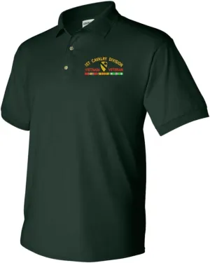MilitaryBest 1st Cavalry Division Vietnam Veteran with Ribbons Embroidered Polo