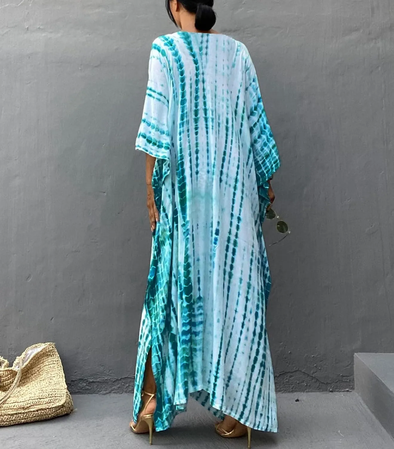 RanRui Kaftan Kaftans Caftan Dresses for Women Women's Plus Size Caftans Stripe Print tie dye Vneck Kaftan Dresses