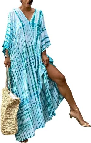 RanRui Kaftan Kaftans Caftan Dresses for Women Women's Plus Size Caftans Stripe Print tie dye Vneck Kaftan Dresses