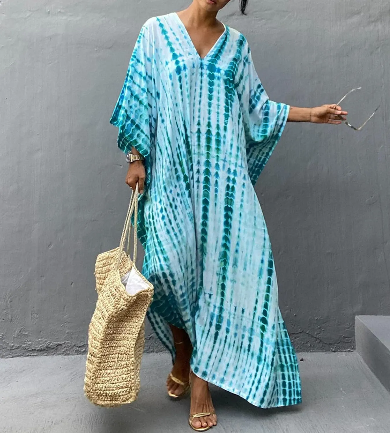 RanRui Kaftan Kaftans Caftan Dresses for Women Women's Plus Size Caftans Stripe Print tie dye Vneck Kaftan Dresses