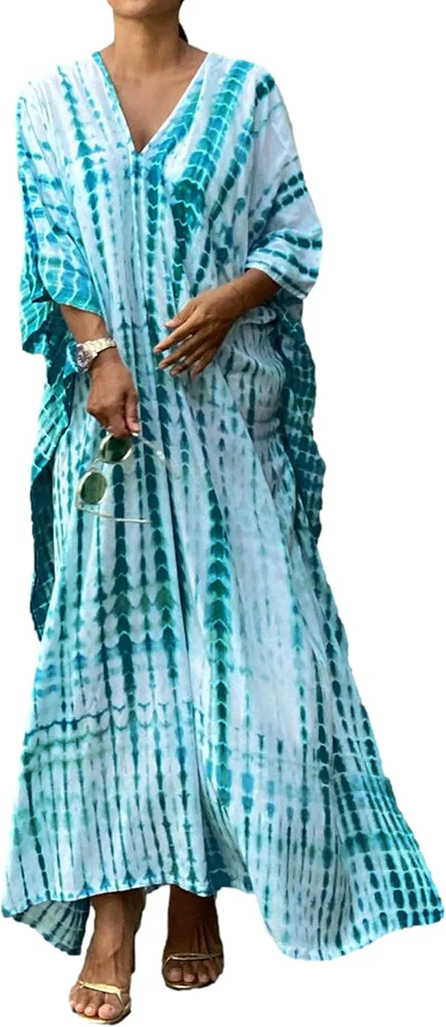 RanRui Kaftan Kaftans Caftan Dresses for Women Women's Plus Size Caftans Stripe Print tie dye Vneck Kaftan Dresses