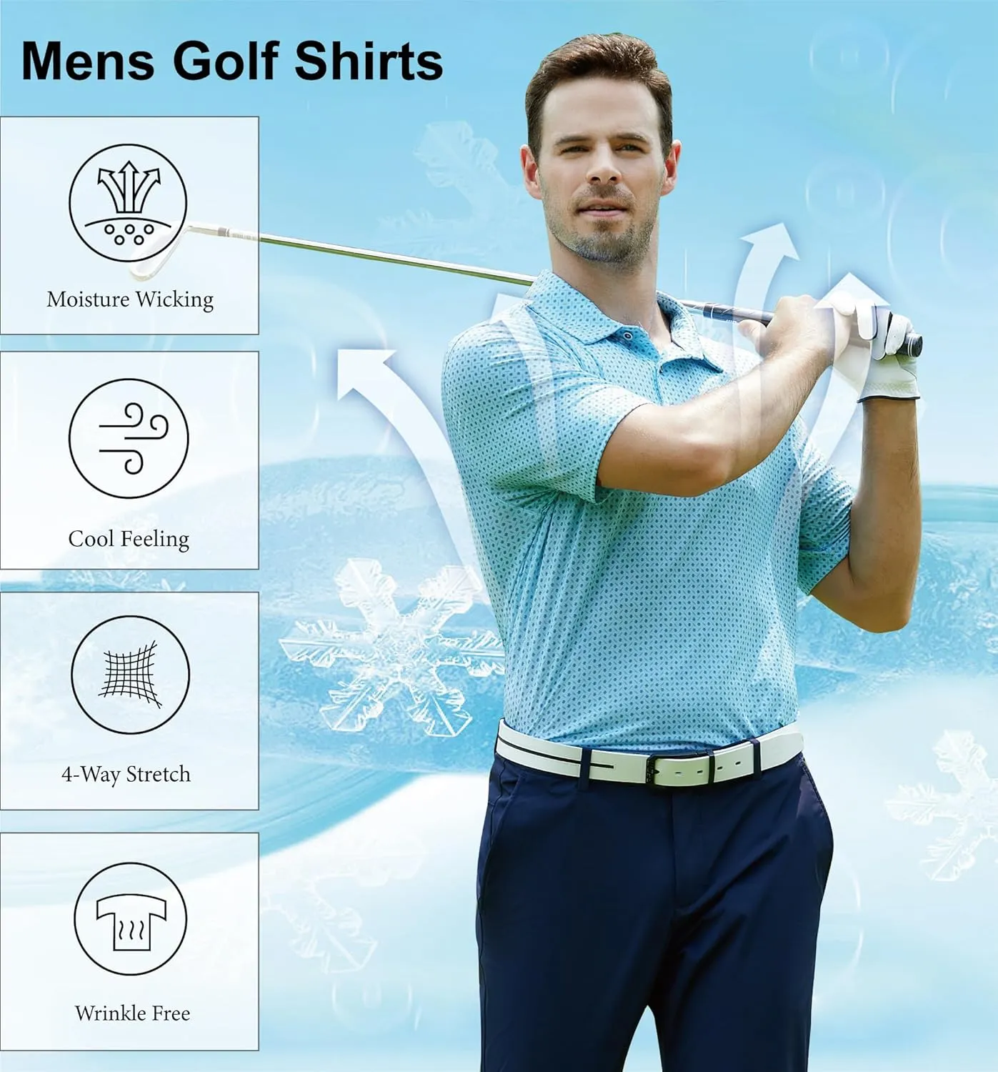 WARHORSEE Golf Polo Shirts for Men Short Sleeve Wrinkle Free 4 Way Stretch Moisture Wicking Performance Collared Tshirts