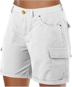 Women's Cargo Shorts Summer High Waist Outdoor Hiking Short Pants with Pockets Loose Fit Button Bermuda Shorts
