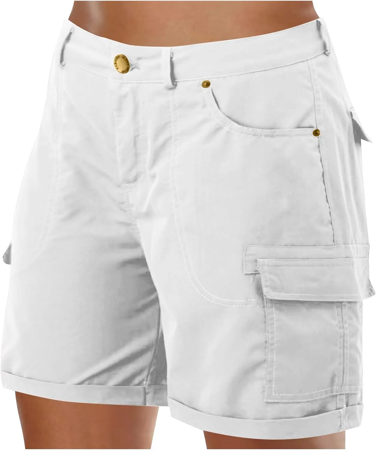 Women's Cargo Shorts Summer High Waist Outdoor Hiking Short Pants with Pockets Loose Fit Button Bermuda Shorts