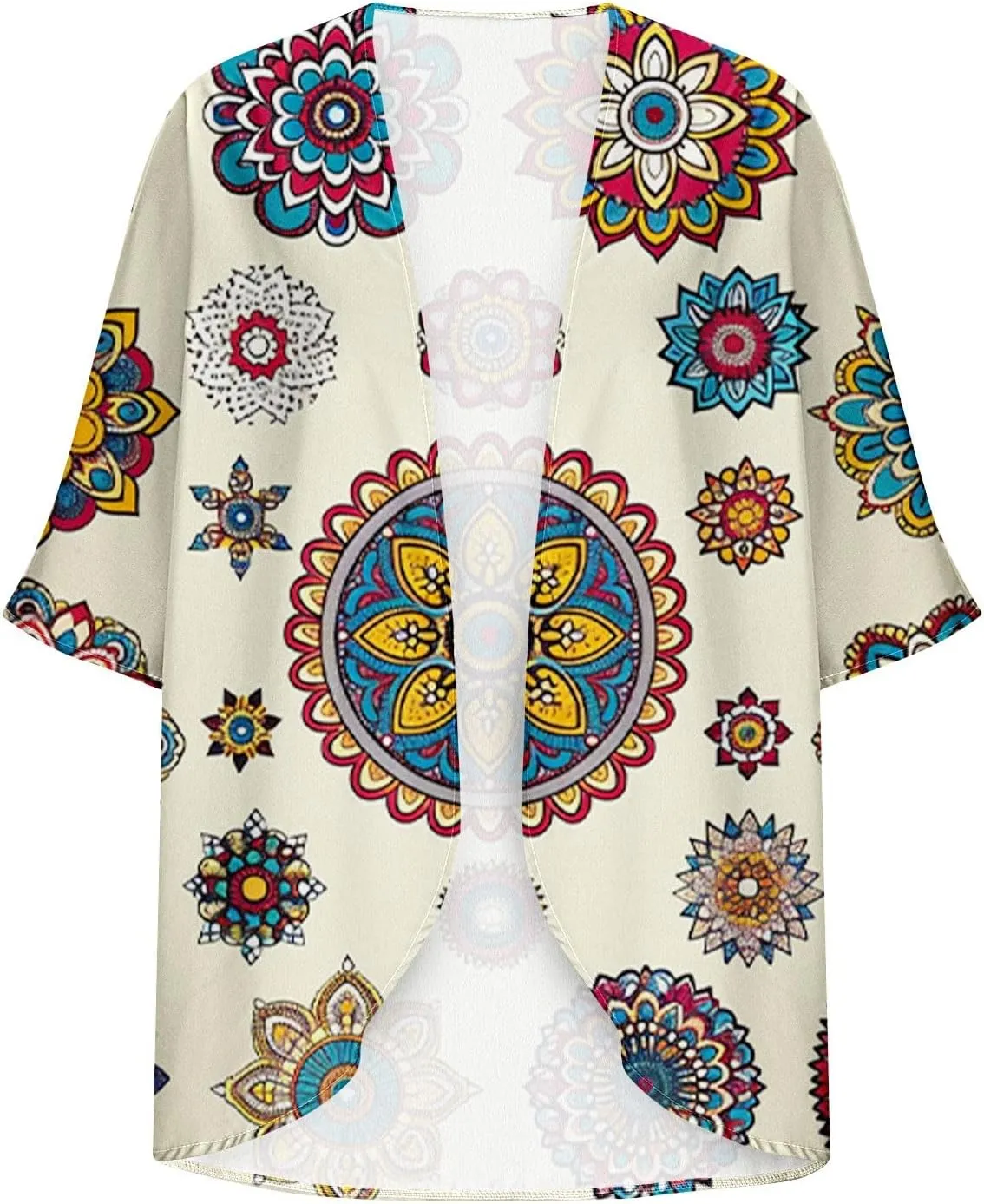 Womens Kimonos Floral Print Puff Sleeve Cardigan Loose Fit Beach Wear Cover Up Swimwear Casual Blouse Top Shirt