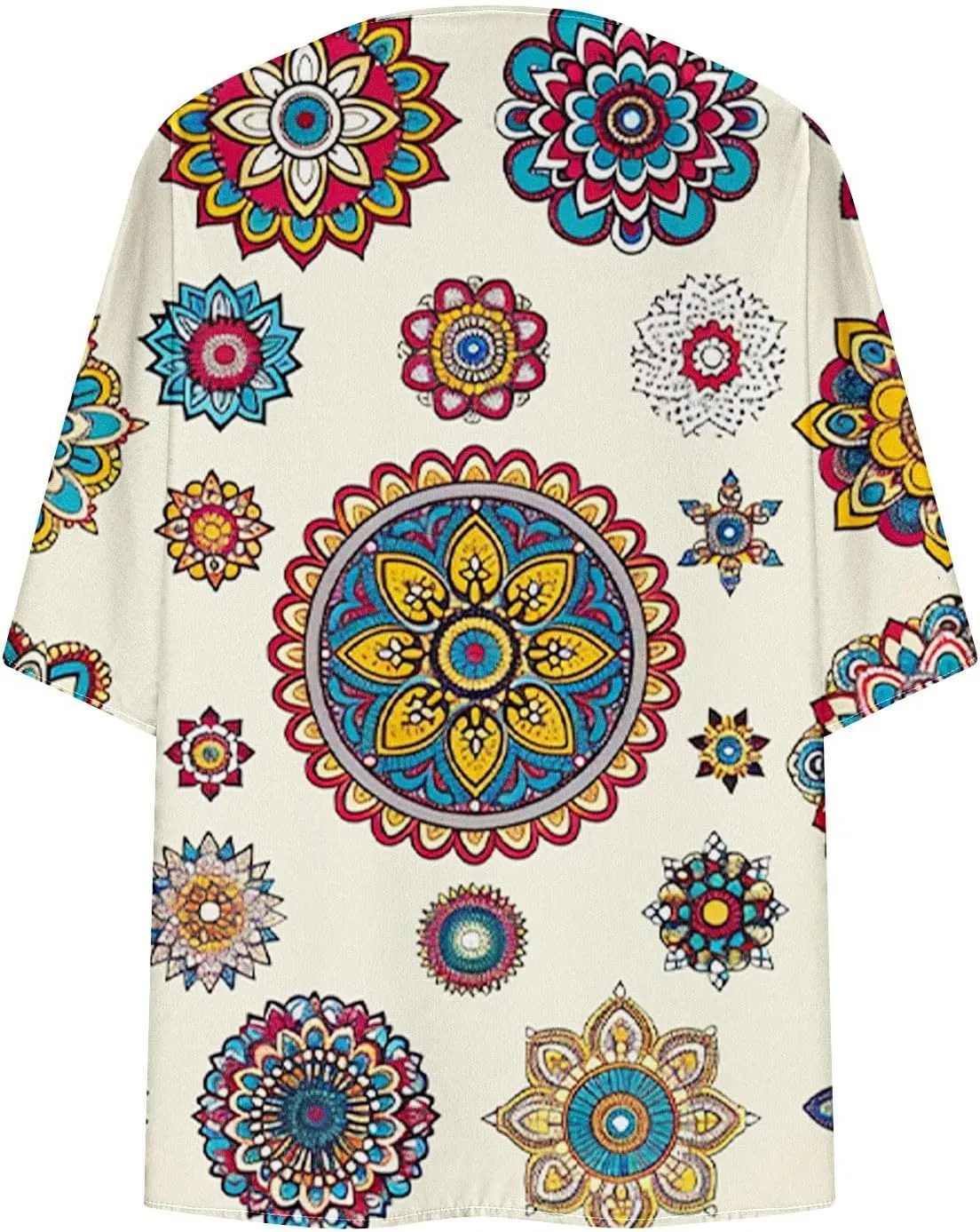 Womens Kimonos Floral Print Puff Sleeve Cardigan Loose Fit Beach Wear Cover Up Swimwear Casual Blouse Top Shirt
