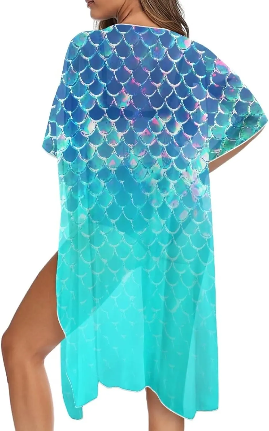 Women's Loose Sheer Swimwear Cover Up Kimono Cardigan Short Sleeve Beachwear Bathing Suit Bikini