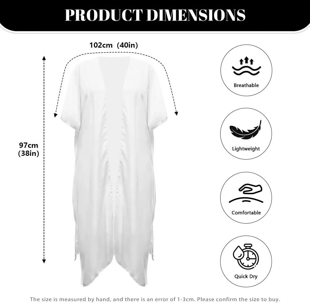 Women's Loose Sheer Swimwear Cover Up Kimono Cardigan Short Sleeve Beachwear Bathing Suit Bikini