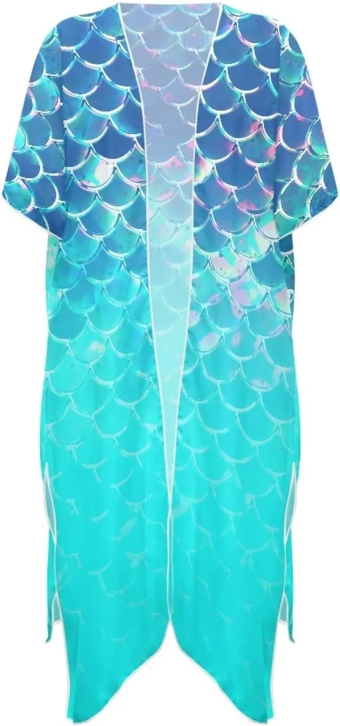 Women's Loose Sheer Swimwear Cover Up Kimono Cardigan Short Sleeve Beachwear Bathing Suit Bikini
